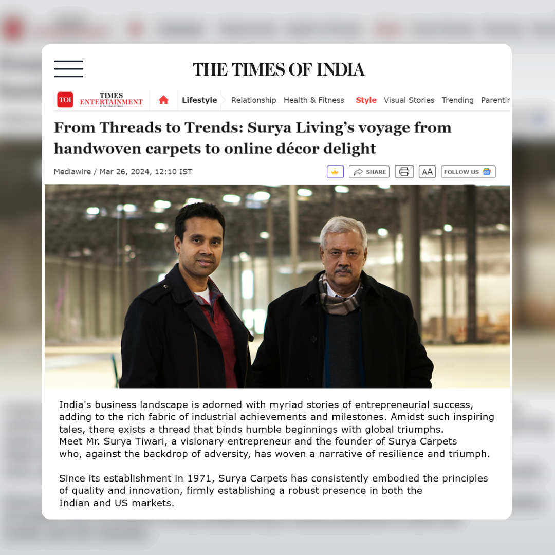 As Seen In: Our Rugs Featured in The Times of India